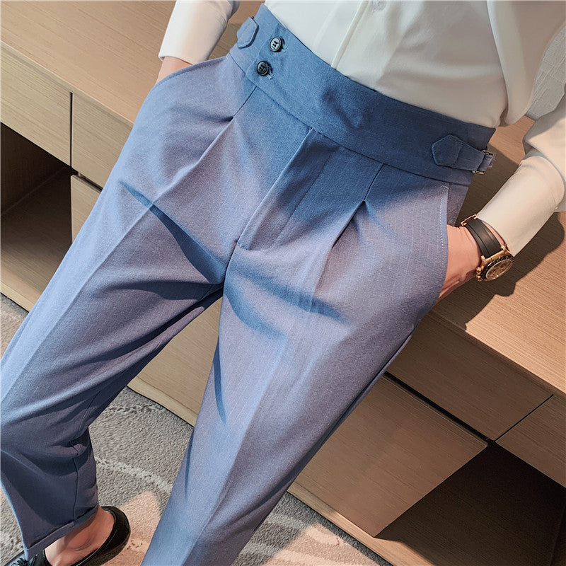 Men's Italian Striped Casual High Waist Business Casual Pants