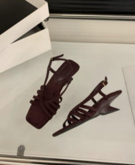 2026 New Arrival Wedge Suede Open Toe Sandals, French Fairy Style Roman Shoes For Women, Summer Beach Vacation Dress Matching Sandals