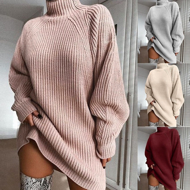 Vestido Suéter Feminino de Inverno – Gola Alta e Malha Quente