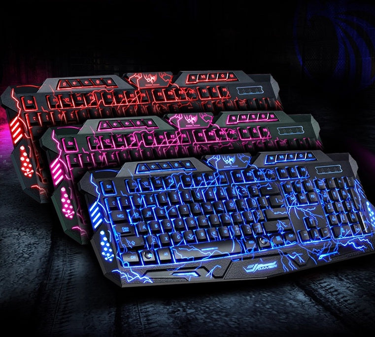 Conjunto de Teclado e Rato Gaming com Fios – Teclado com Iluminação Tricolor e Rato Luminoso