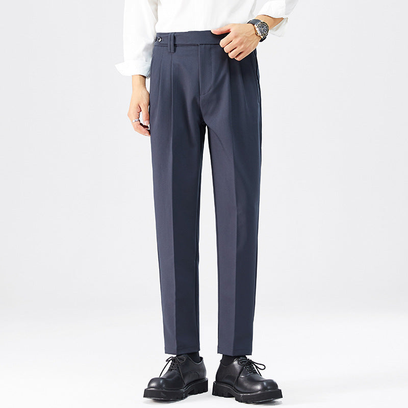 Button-waist Straight-leg Mens Casual Pants Korean-style Trendy