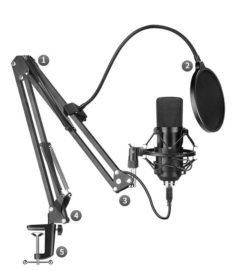 Microfone Profissional com Suporte – Perfeito para Podcasts e Streaming