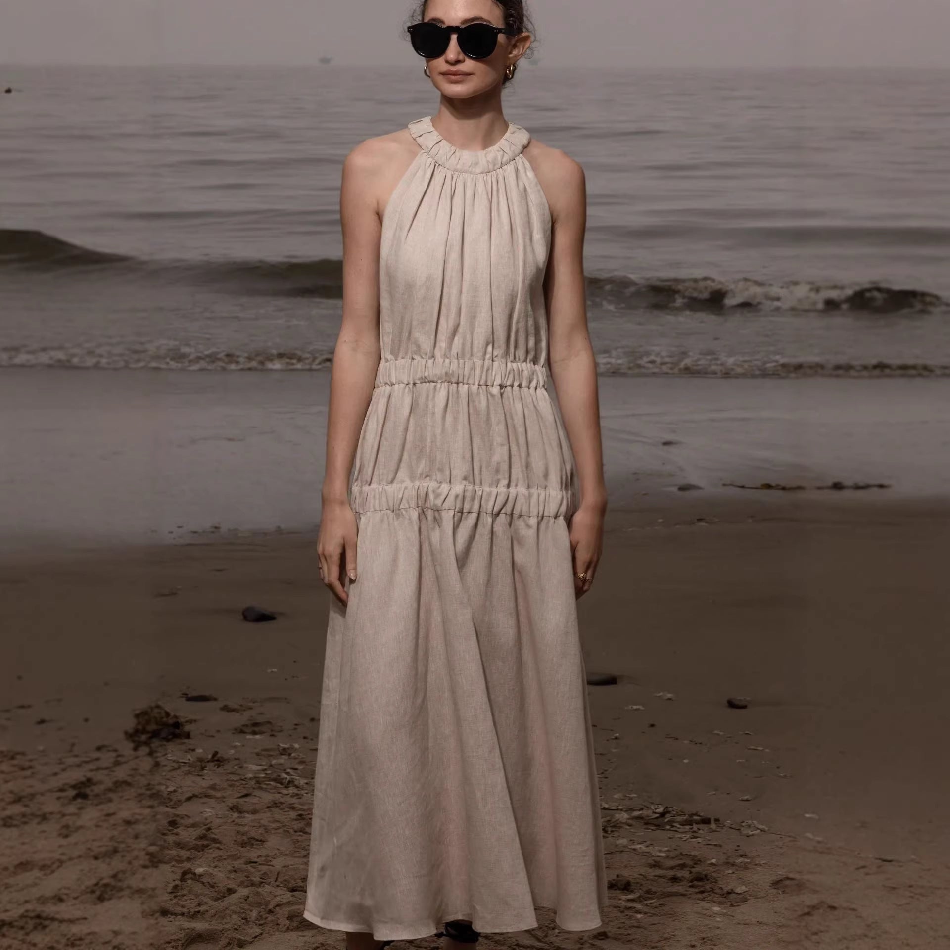 Womens Soft And Sweet Sleeveless Halterneck Casual Dress