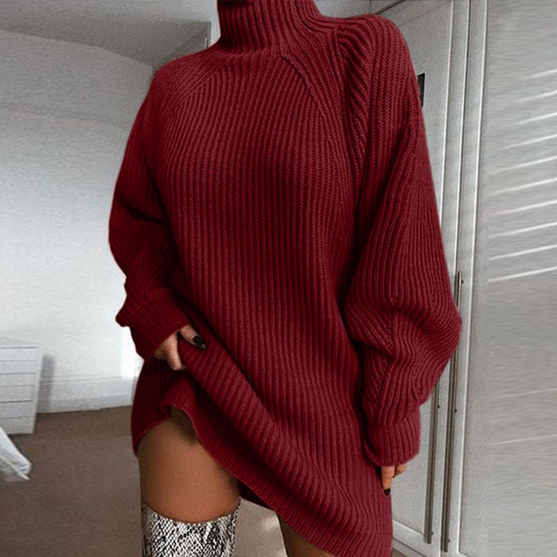Vestido Suéter Feminino de Inverno – Gola Alta e Malha Quente