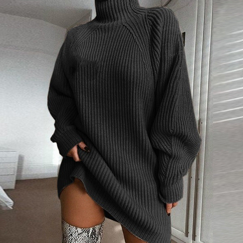 Vestido Suéter Feminino de Inverno – Gola Alta e Malha Quente
