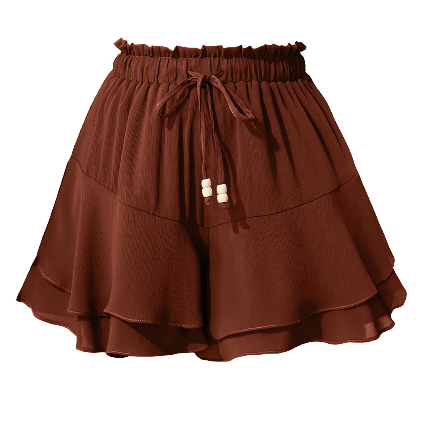 Double-layer Ruffled Skort With Elastic Waist And Adjustable Drawstring