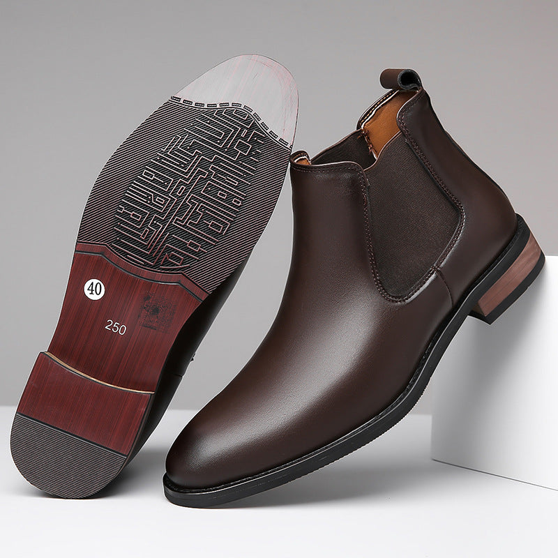 Chelsea Men's High-top Casual Business Wear Pointed Leather Boots