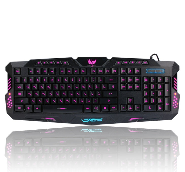 Conjunto de Teclado e Rato Gaming com Fios – Teclado com Iluminação Tricolor e Rato Luminoso