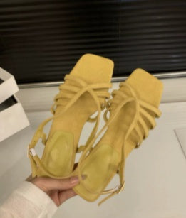2026 New Arrival Wedge Suede Open Toe Sandals, French Fairy Style Roman Shoes For Women, Summer Beach Vacation Dress Matching Sandals