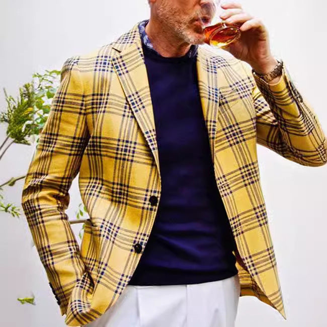 Business-Casual Printed Blazer With Double Buttons
