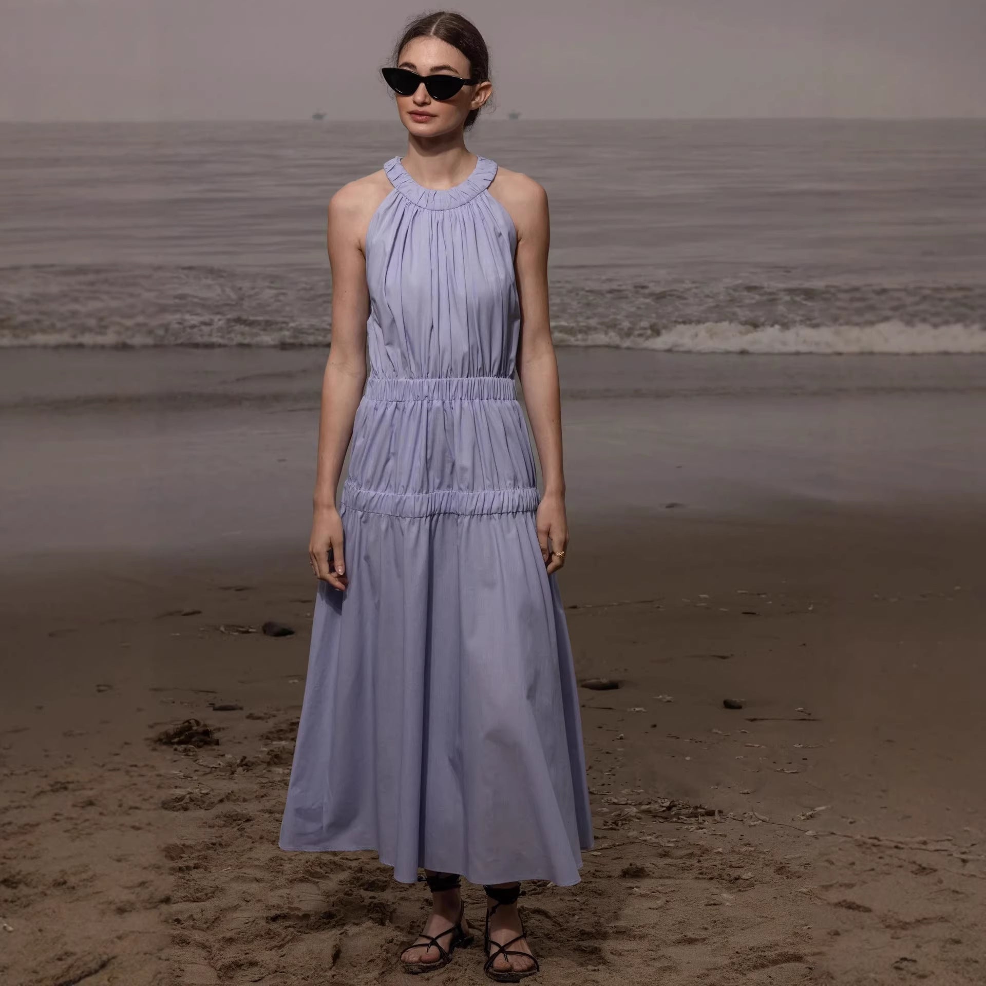 Womens Soft And Sweet Sleeveless Halterneck Casual Dress