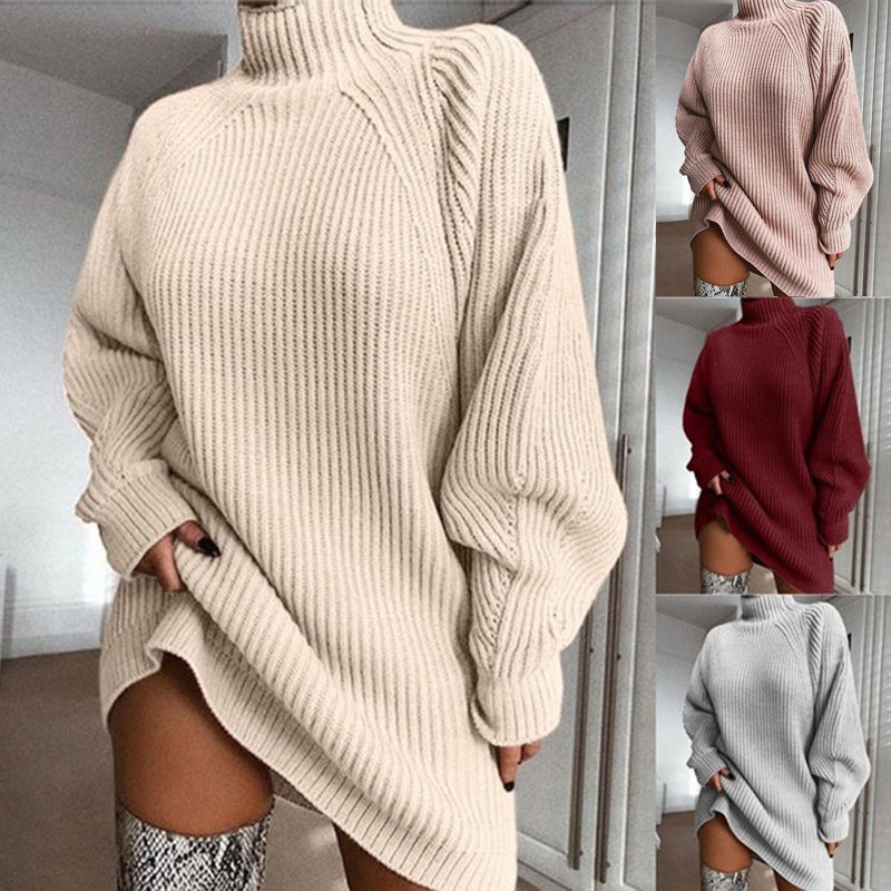 Vestido Suéter Feminino de Inverno – Gola Alta e Malha Quente