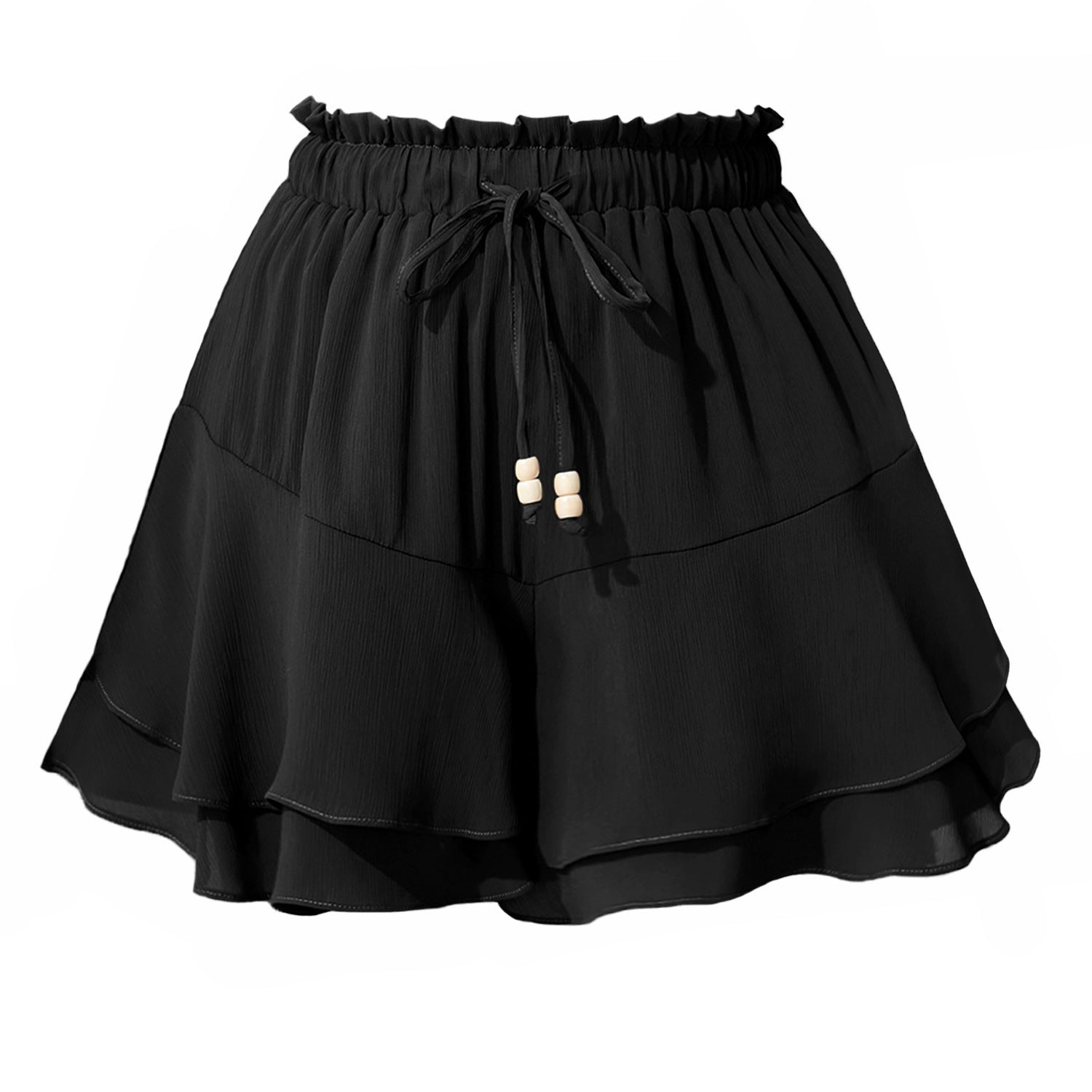 Double-layer Ruffled Skort With Elastic Waist And Adjustable Drawstring