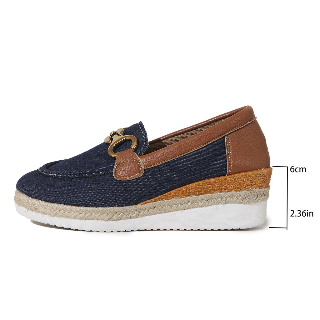 Loafers Casual Pumps Women's Outer Wear Horsebit Buckle Wedge Platform Loafers Slip-on Lazy Shoes