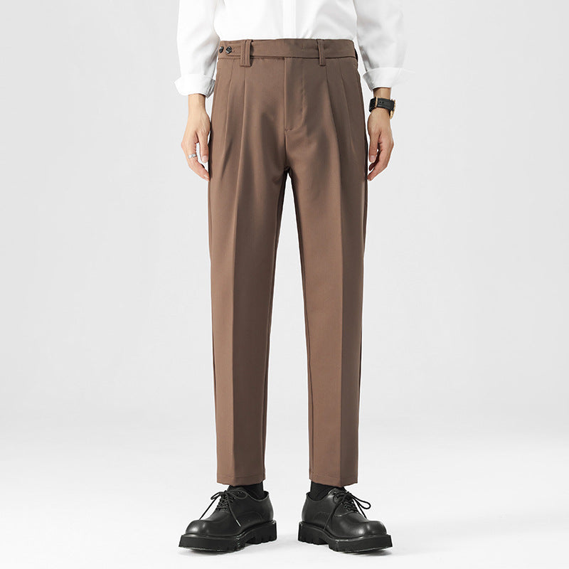 Button-waist Straight-leg Mens Casual Pants Korean-style Trendy