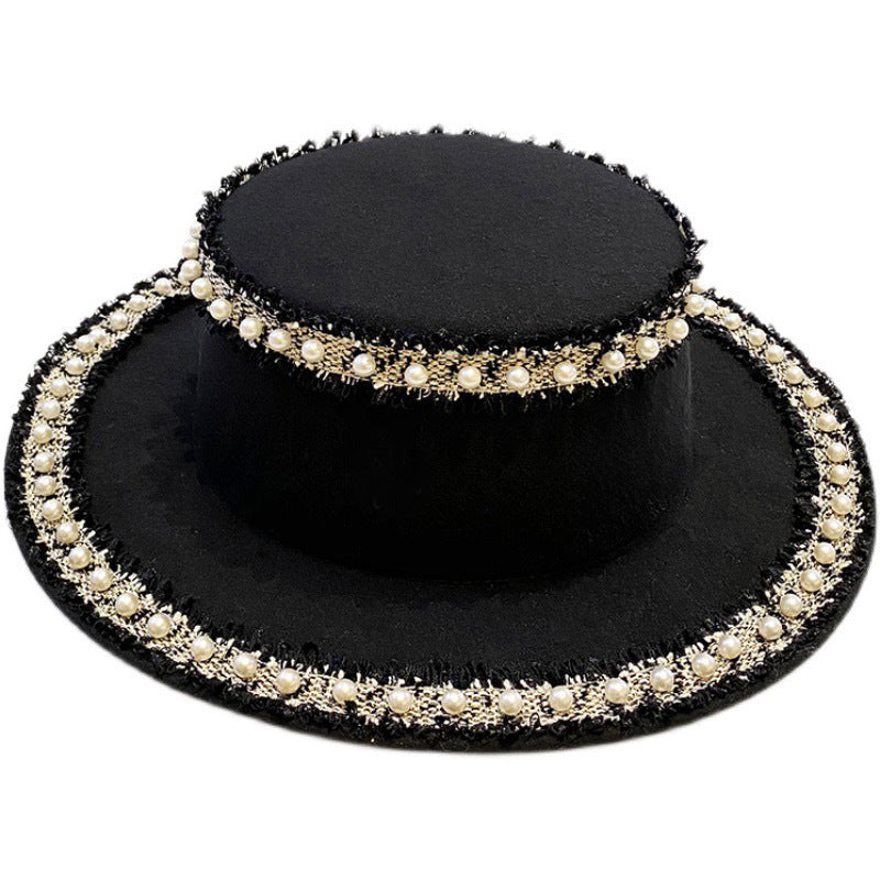 Woolen Hat Women's Flat Pearl Top Hat Bucket Hat
