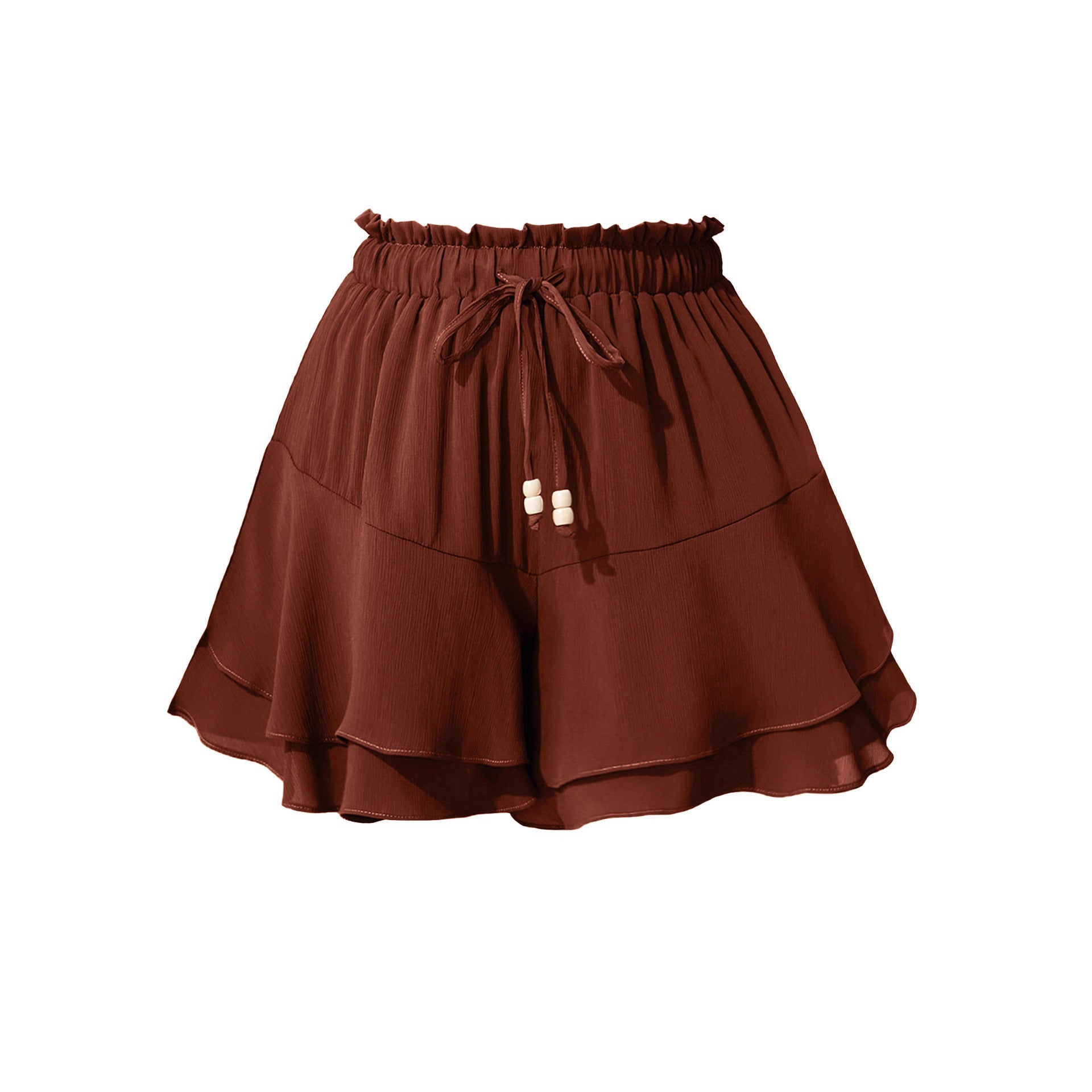 Double-layer Ruffled Skort With Elastic Waist And Adjustable Drawstring