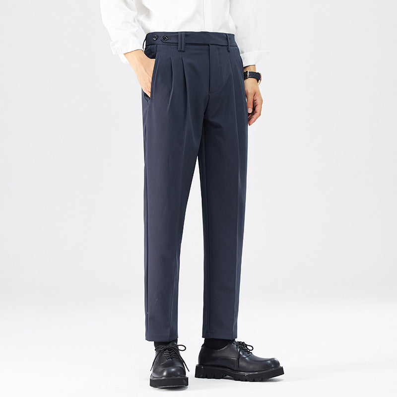 Button-waist Straight-leg Mens Casual Pants Korean-style Trendy