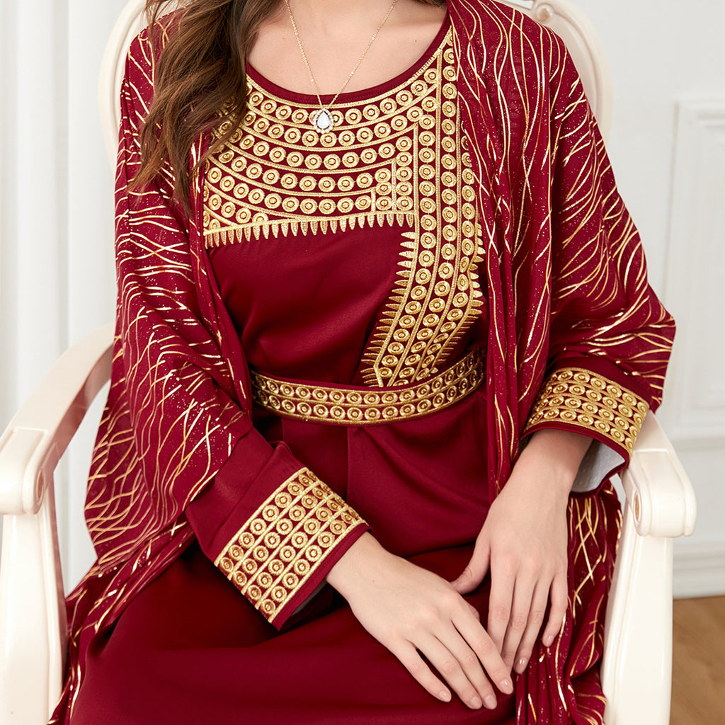 Round Neck Embroidery Gilded Long Sleeve