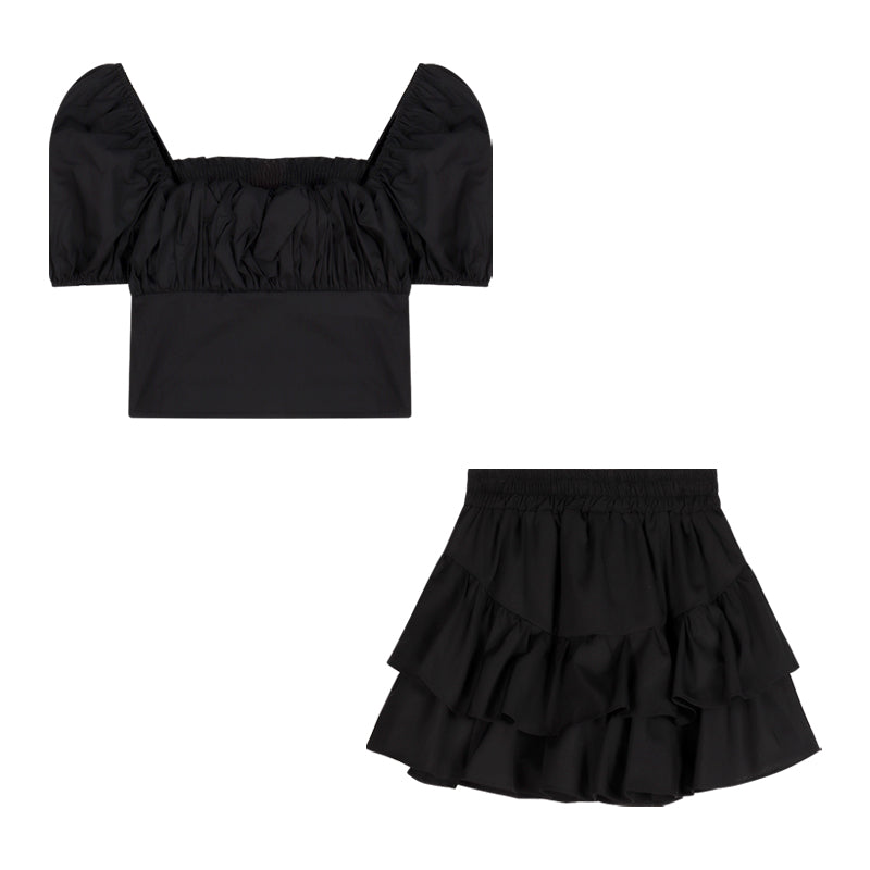 Women's Pure Desire Short Black Square Collar Short Sleeve Shirt