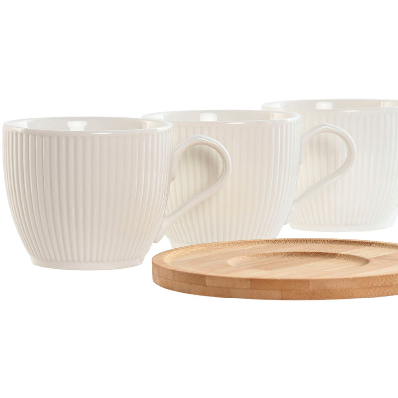 Set of 6 Cups with Plate Home ESPRIT White Natural Bamboo Porcelain 220 ml-3