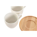 Set of 6 Cups with Plate Home ESPRIT White Natural Bamboo Porcelain 220 ml-2