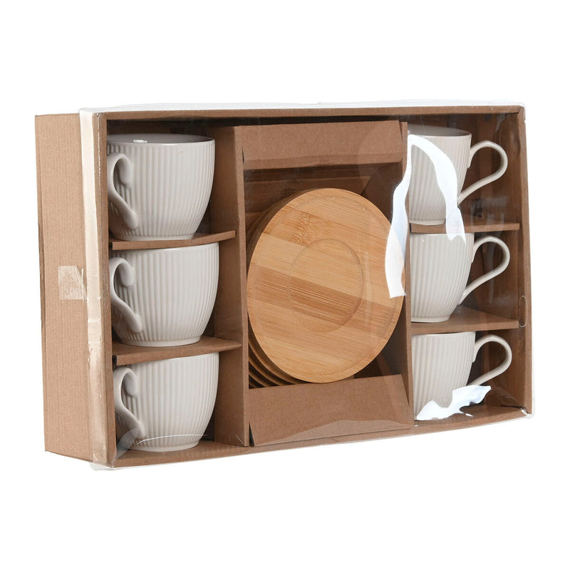 Set of 6 Cups with Plate Home ESPRIT White Natural Bamboo Porcelain 220 ml-1