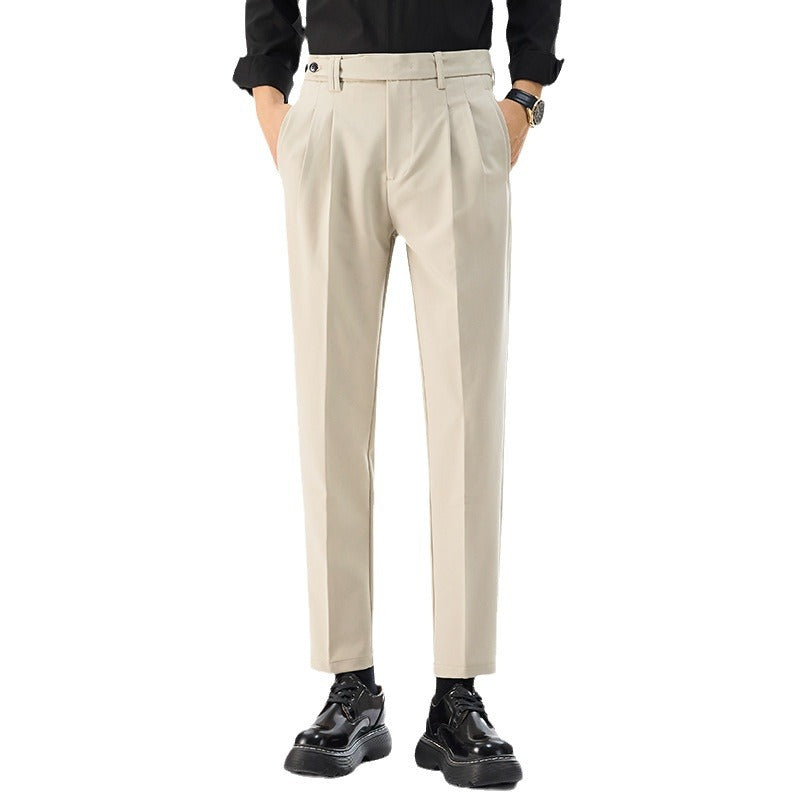 Button-waist Straight-leg Mens Casual Pants Korean-style Trendy