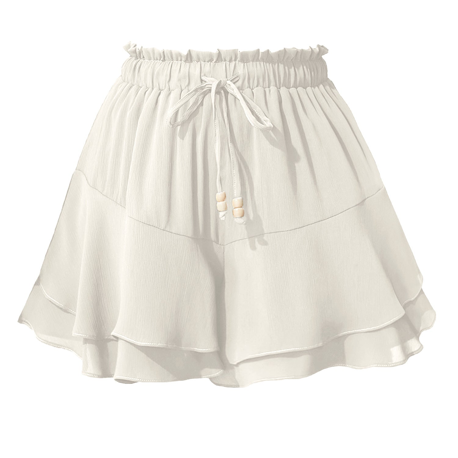 Double-layer Ruffled Skort With Elastic Waist And Adjustable Drawstring