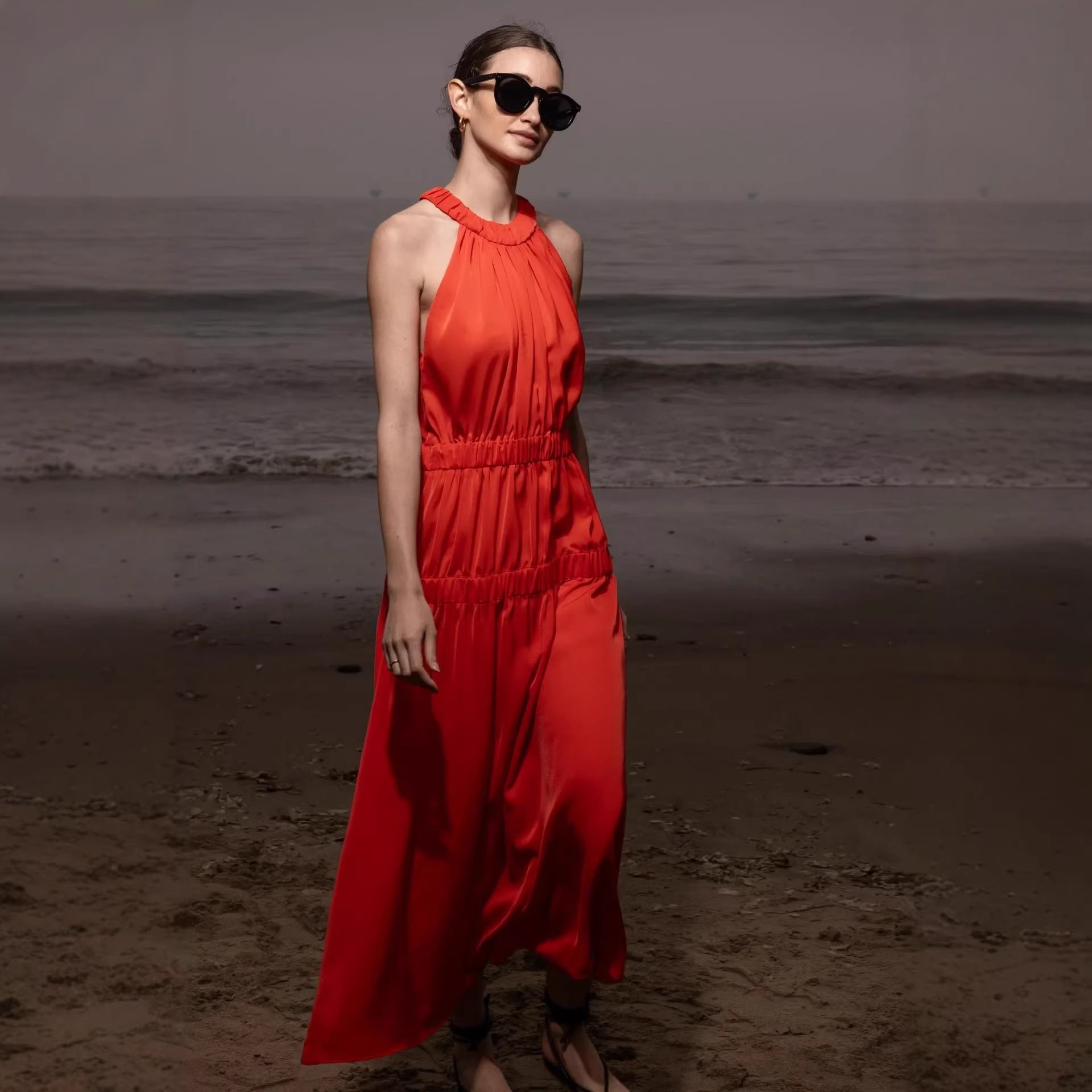 Womens Soft And Sweet Sleeveless Halterneck Casual Dress