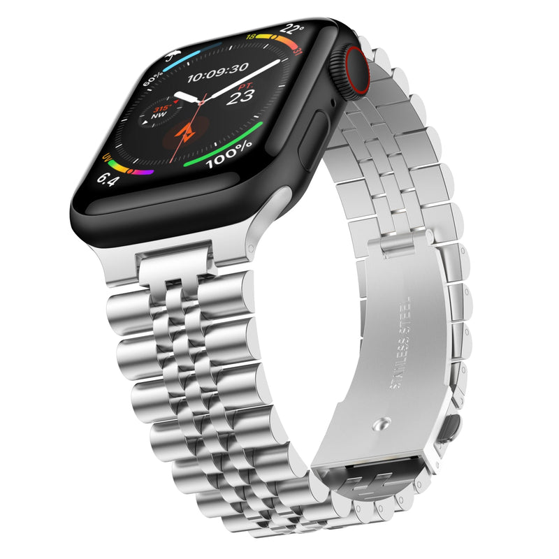 Stainless Steel Link Bracelet Band - The Perth in Silver - Compatible with Apple Watch Size 42mm to 45mm-0