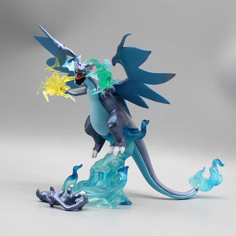 Pokémon Gk Super Charizard X Figura Anime, Pet Azul, Estátua Modelo Conversível Elfo, Decoração Desktop, Brinquedos de Aniversário para Crianças, 18cm