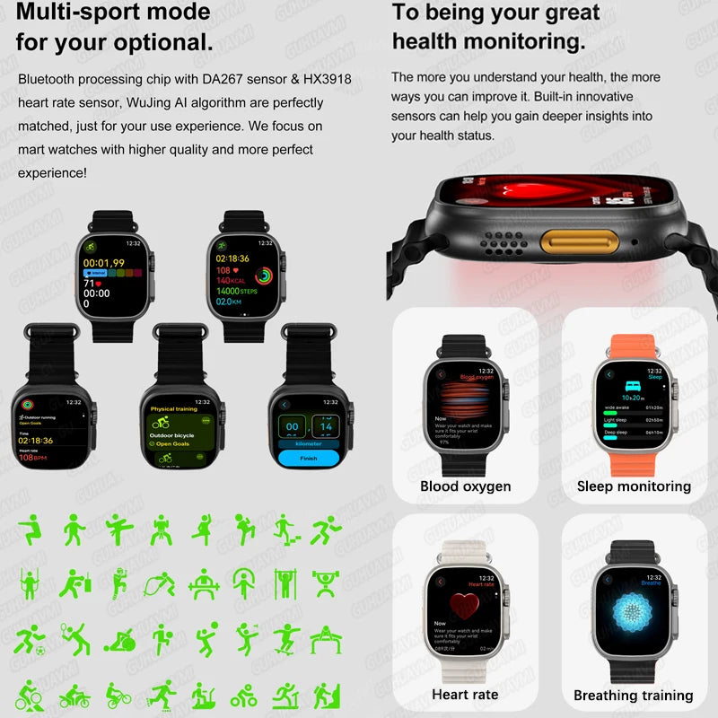 Dt ultra 3 smartwatch tela amoled 4gb mp3 mp4 player bluetooth rede compartilhamento app loja chatgpt inteligente ai relógio masculino sportwatch