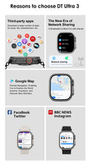 Novo dtultra 3 smartwatch 2.01 "tela amoled 32gb mp3 player bluetooth rede compartilhamento app loja inteligente ai relógio masculino 2025 original
