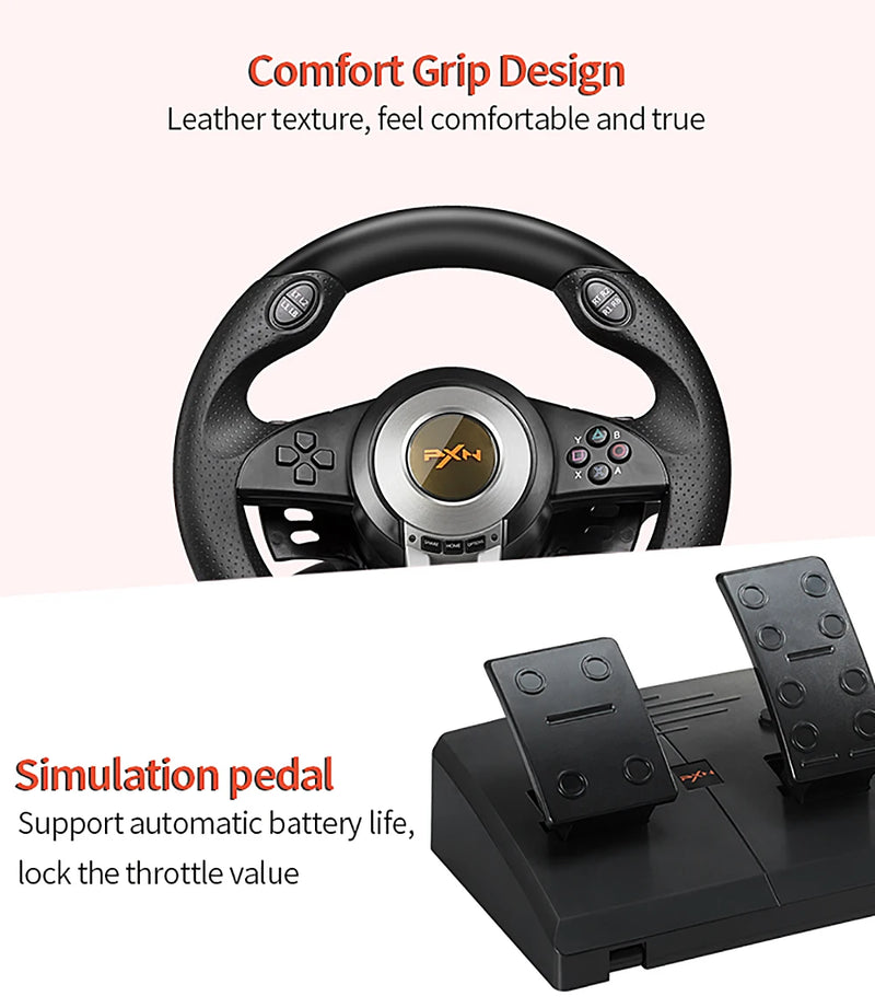 Pxn v3ii gaming volante pedal vibração controlador de jogo de corrida para xbox um para pc para ps3 ps4 para n-switch