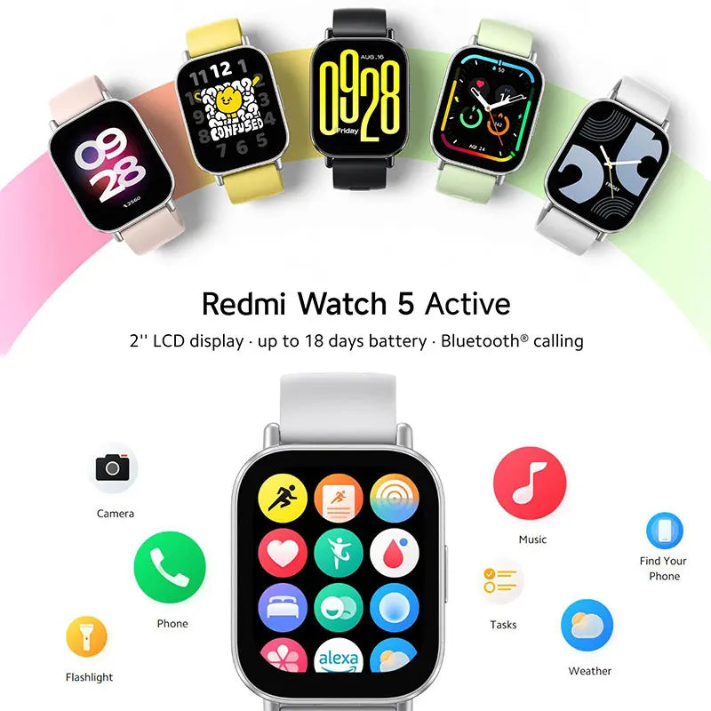 Xiaomi redmi relógio 5 ativo relógio inteligente bluetooth 5.3 oxigênio no sangue freqüência cardíaca suporta chamadas de voz bluetooth 2 "display lcd