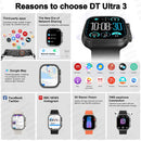 Dt ultra 3 smartwatch tela amoled 4gb mp3 mp4 player bluetooth rede compartilhamento app loja chatgpt inteligente ai relógio masculino sportwatch