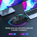 Soliaka mouse para jogos e-sports, sem fio/com fio, ultraleve, favo de mel, rgb, retroiluminado, ajustável, 12800dpi, ergonômico, gamer