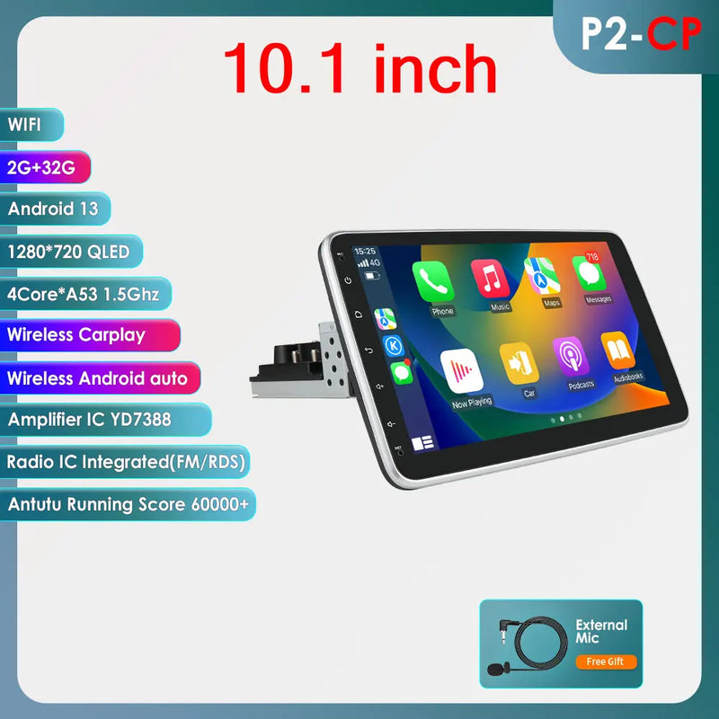 1 din android rádio estéreo do carro 10.1 girar tela de toque removível para universal carplay navegação gps bluetooth wifi autoradio