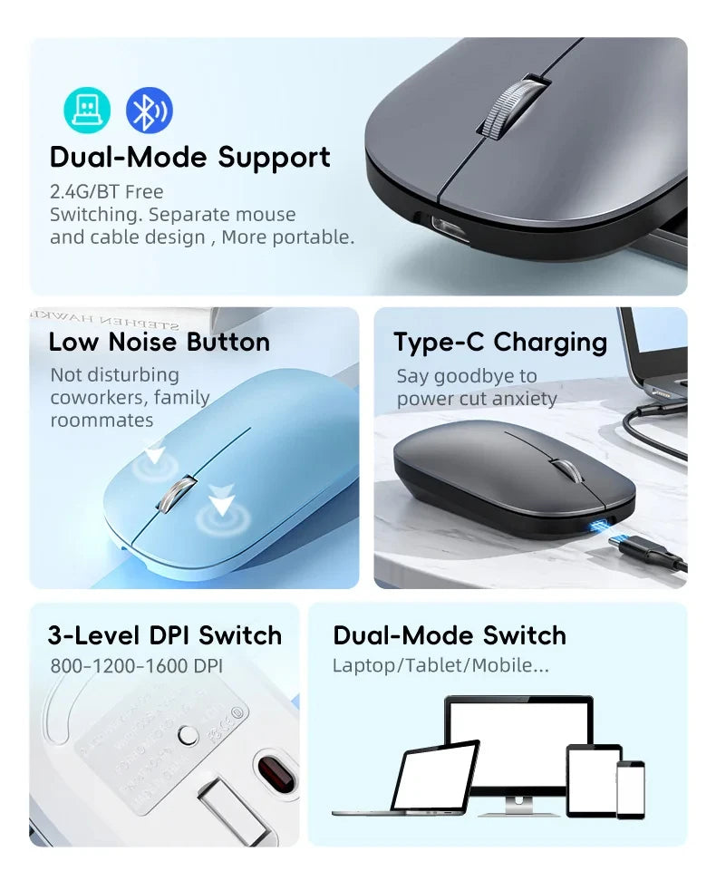 Xiaomi mouse sem fio tipo-c carregamento silencioso clique portátil escritório ergonômico portátil universal leve jogo de escritório sem ruído