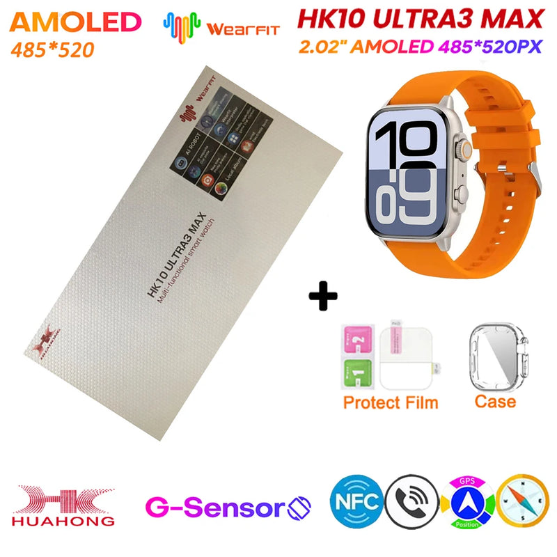 2025 hk10 ultra 3 max relógio inteligente original 4gb rom ai robô compartilhamento de rede amoled nfc bússola gps smartwatch para iso android