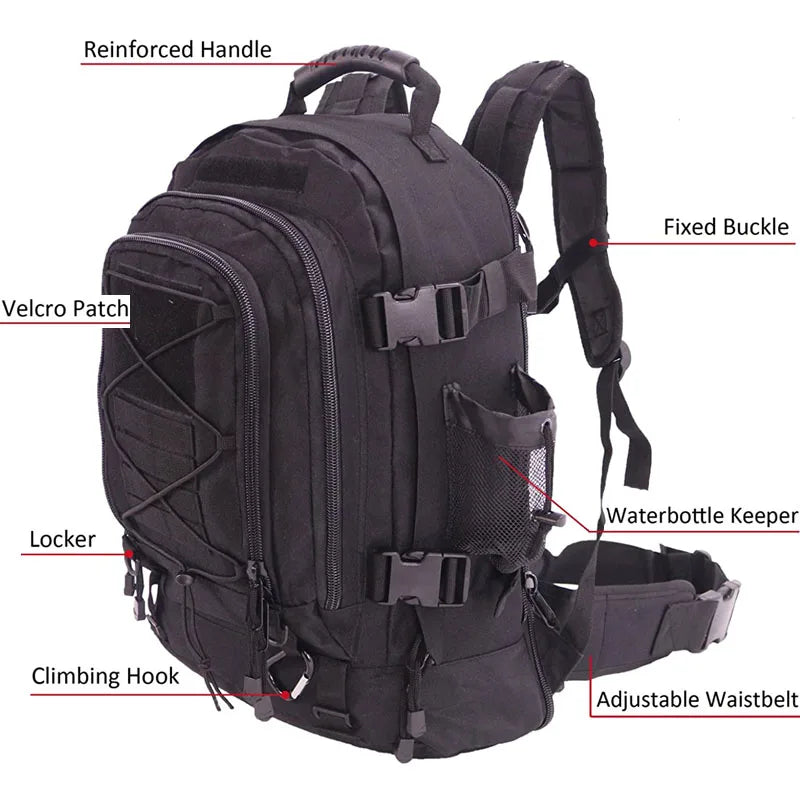 LQARMY-Militar Tático Mochila, Exército Molle Assalto Mochila, Viagem ao ar livre Caminhadas Mochilas, Camping e Caça, 60L