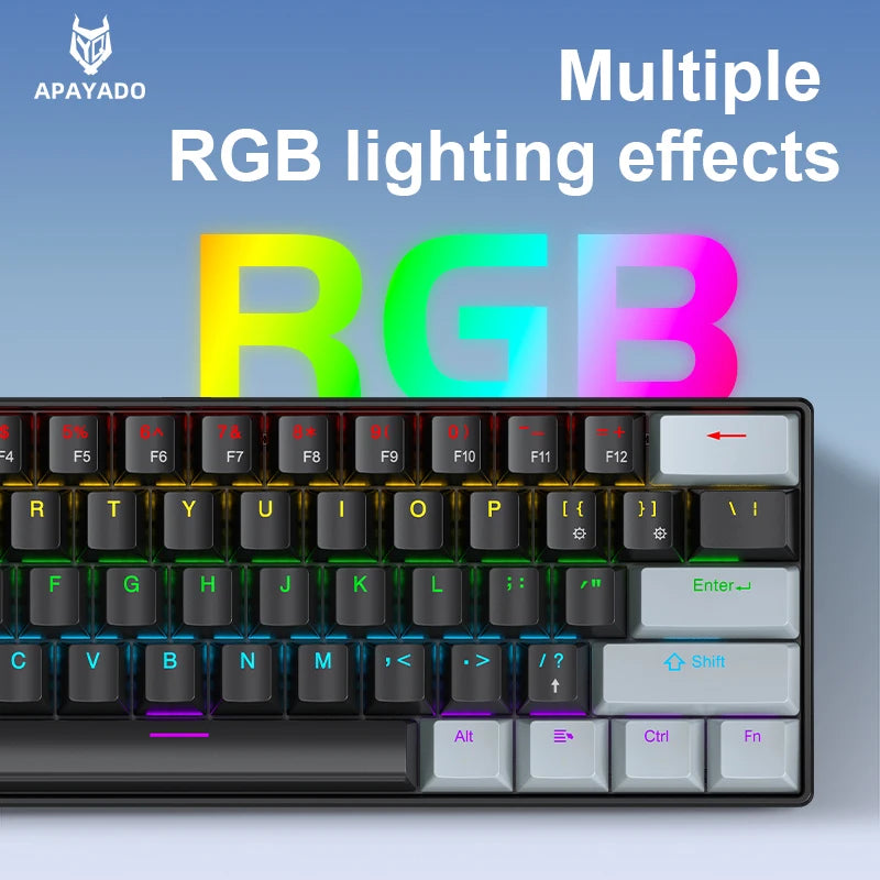 60% mini teclado mecânico com fio portátil, mini teclado APAYADO K61 com fio, 61 teclas Phantom RGB, preto, branco, vermelho, vermelho/azul interruptor