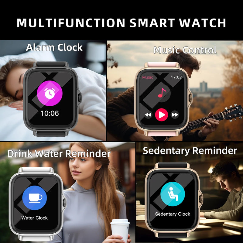 Relógio inteligente à prova d'água de 1.83 '', com mensagem, resposta, chamada, monitoramento do sono, pedômetro esportivo, alertas de informações para iPhone Android