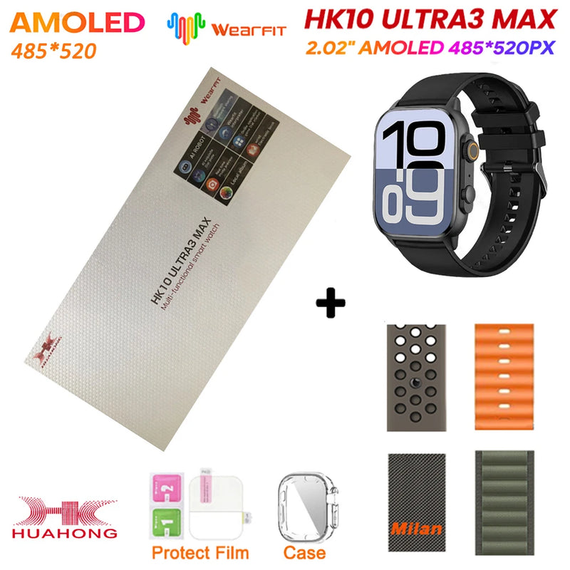 2025 hk10 ultra 3 max relógio inteligente original 4gb rom ai robô compartilhamento de rede amoled nfc bússola gps smartwatch para iso android