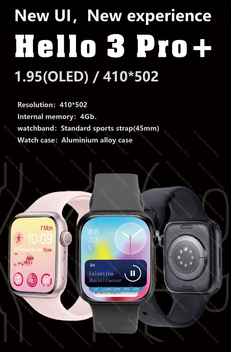 Novo olá relógio 3 pro plus relógio inteligente série 9 45mm hd amoled 4g rom nfc bússola relógio bluetooth chamada smartwatch 2024 das mulheres dos homens