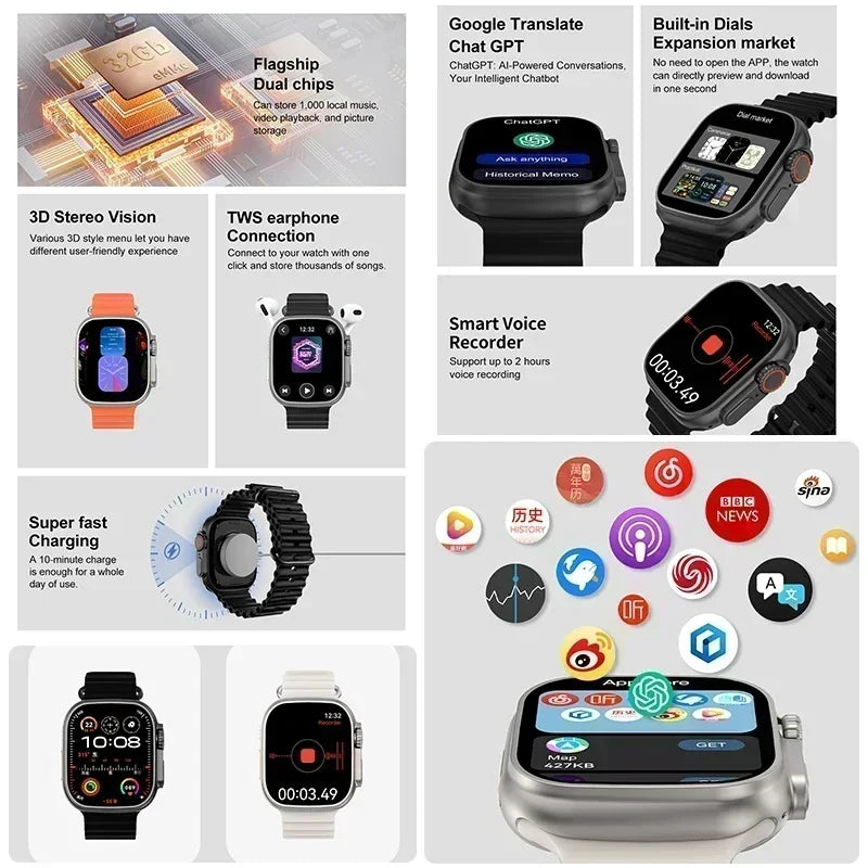 2025 novo original dt ultra 3 relógio inteligente homem 49mm amoled 32g rom chat gpt nfc bússola bt chamada esporte gps pista relógio esportivo feminino