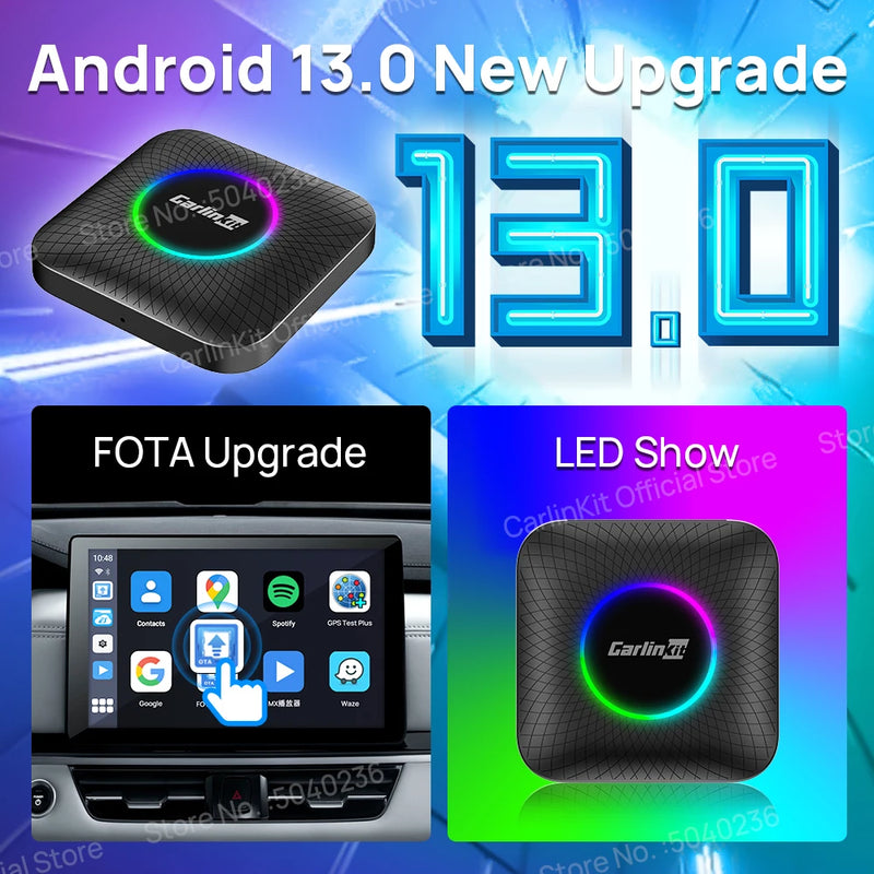 Android Auto Wireless Android 13.0 TV Box CarlinKit Portátil CarPlay AI Box Wireless CarPlay Suporte para reprodução de vídeo para Netflix YouTube Volkswagen Audi Golf Mercedes Benz Ford Fiat Toyota etc.