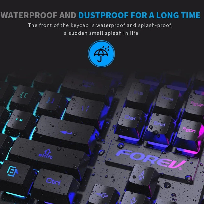 Teclado mecânico retroiluminado com 104 teclas, teclado para jogos com fio, à prova d'água, luminoso, conjunto de teclado e mouse para gamer, pc, laptop, escritório