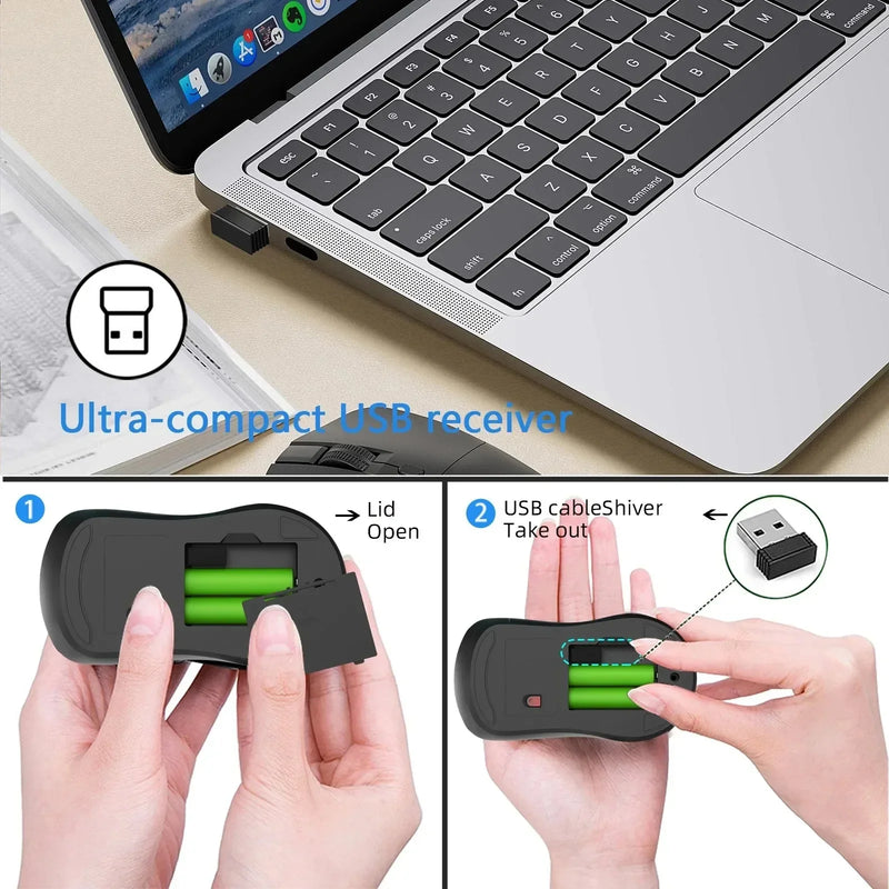 Mouse gamer sem fio 2.4g, ergonômico, 800-1200-1600 dpi, recarregável, para escritório, pc, laptop, macbook pro